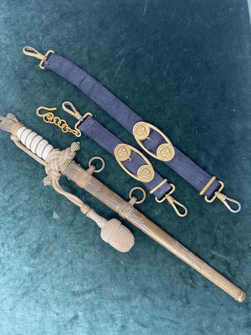 RARE MAKER NAVY DAGGER COMPLETE WITH KNOT AND HANGERS.