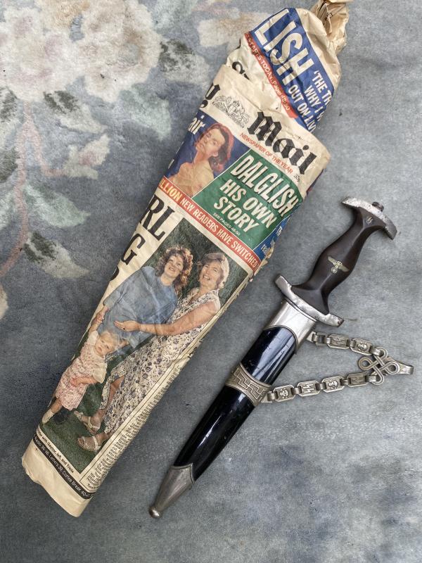 AN AMAZING FIND - 1936 SS CHAINED DAGGER WRAPPED IN ORIGINAL NEWSPAPER FROM 1996!