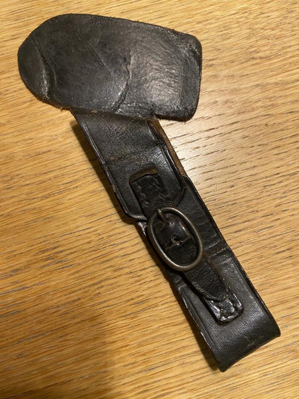WONDERFUL VERY EARLY LEATHER HANGER FOR RAD HEWER.