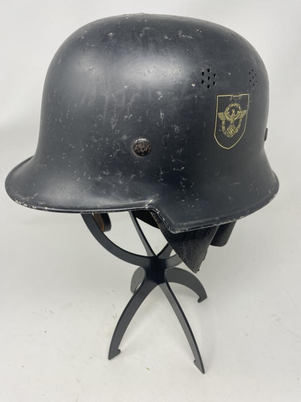 THIRD REICH LIGHTWEIGHT, DOUBLE DECAL FIRE HELMET WITH NECK PROTECTION.