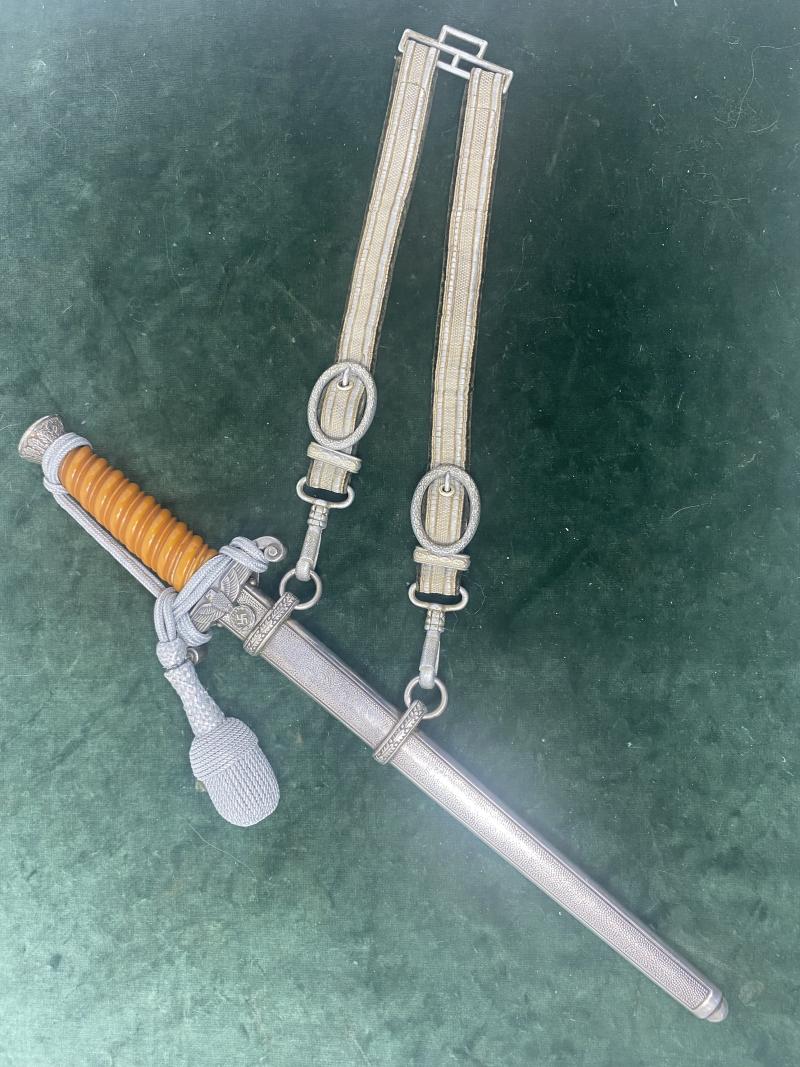 A SUPERB COMPLETE ‘PERSONALISED’ ARMY DAGGER BY WKC WITH ORANGE GRIP, KNOT & HANGERS