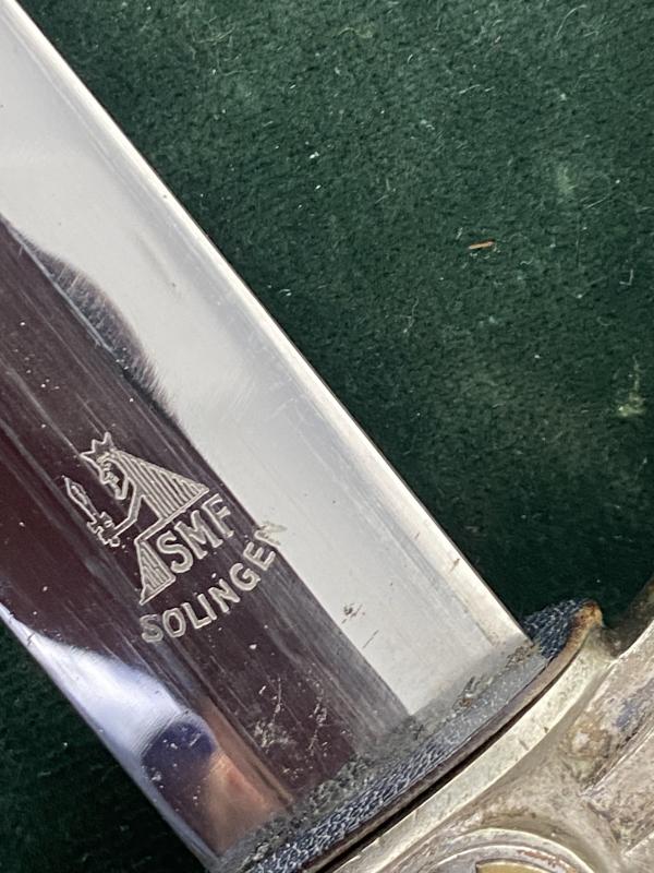 AN EARLY ALL NICKEL LUFTWAFFE 1st PATTN WITH UNIT MARKED BLADE.