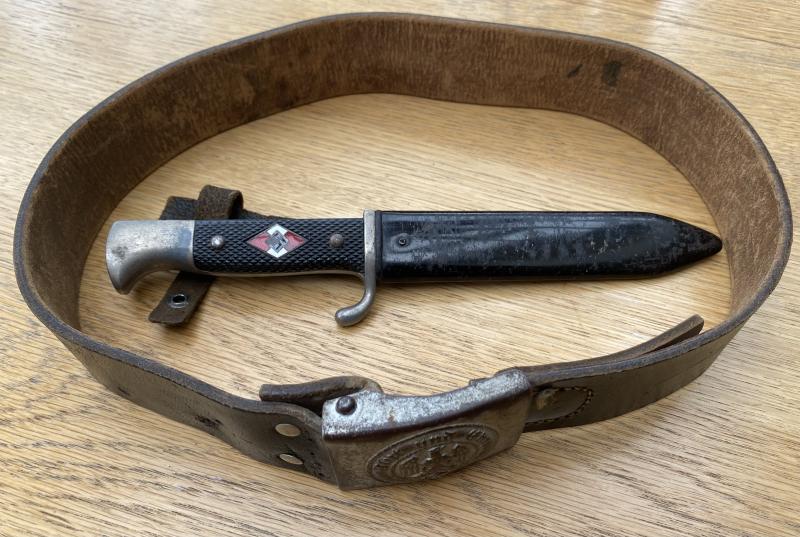 PRIVATELY ACQUIRED HJ DAGGER WITH MATCHING BELT AND BUCKLE.