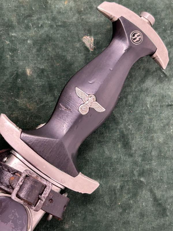 EARLY SS DAGGER BY BOKER WITH ERASED ROHM BLADE & ORIGINAL VERTICAL HANGER.