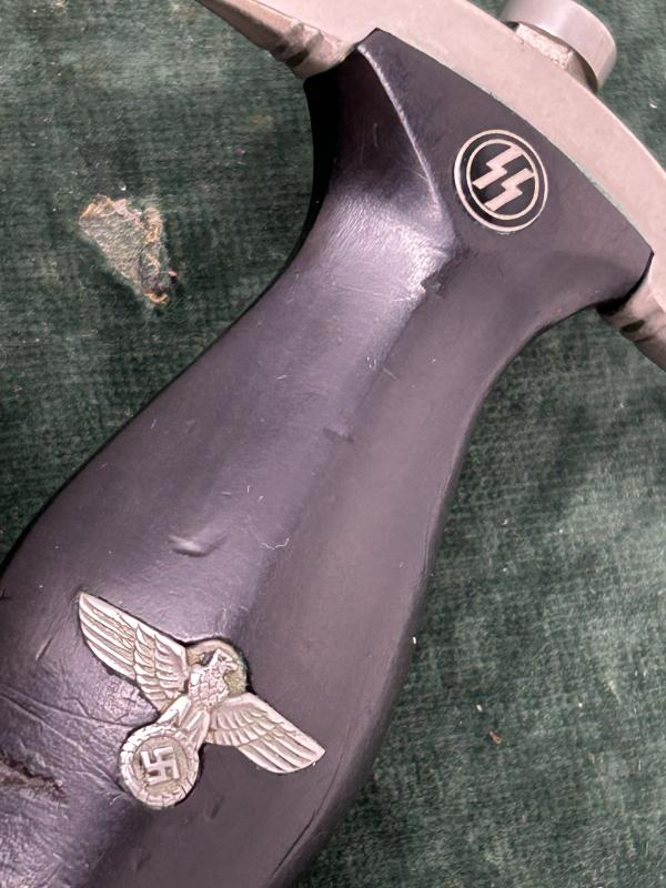 EARLY SS DAGGER BY BOKER WITH ERASED ROHM BLADE & ORIGINAL VERTICAL HANGER.