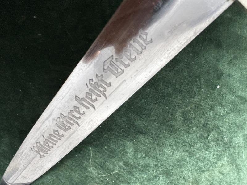 EARLY SS DAGGER BY BOKER WITH ERASED ROHM BLADE & ORIGINAL VERTICAL HANGER.