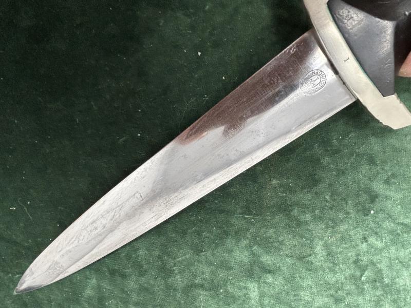 EARLY SS DAGGER BY BOKER WITH ERASED ROHM BLADE & ORIGINAL VERTICAL HANGER.