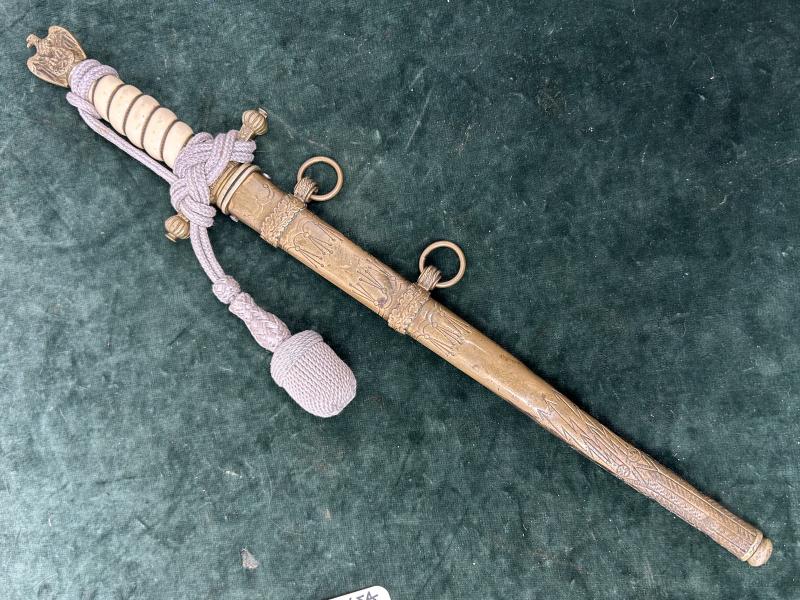 NAVY DAGGER WITH PORTAPEE BY ALCOSO with SAILING SHIP BLADE. .