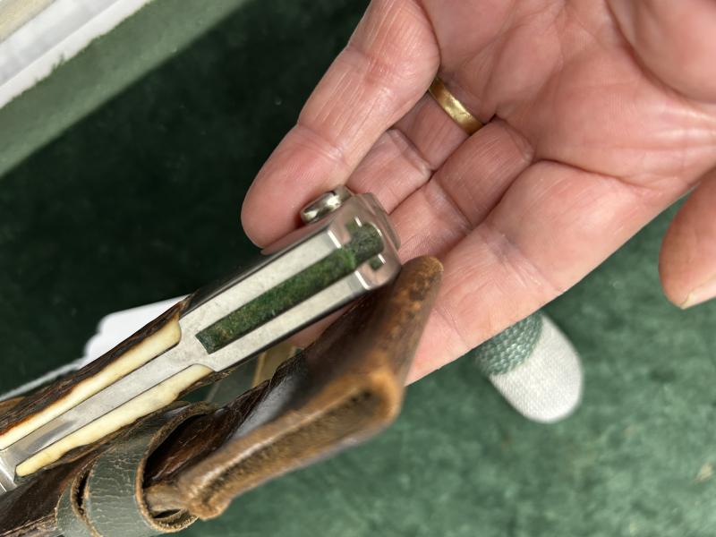 AN EXTREMELY NICE EXAMPLE OF A SHORT K98 PARADE BAYONET WITH STAG GRIPS - KNOT & FROG.
