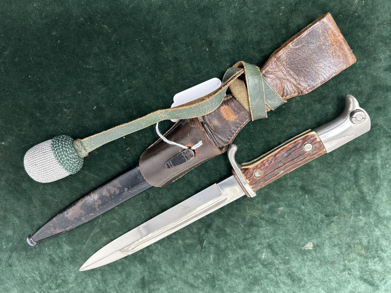 AN EXTREMELY NICE EXAMPLE OF A SHORT K98 PARADE BAYONET WITH STAG GRIPS - KNOT & FROG.