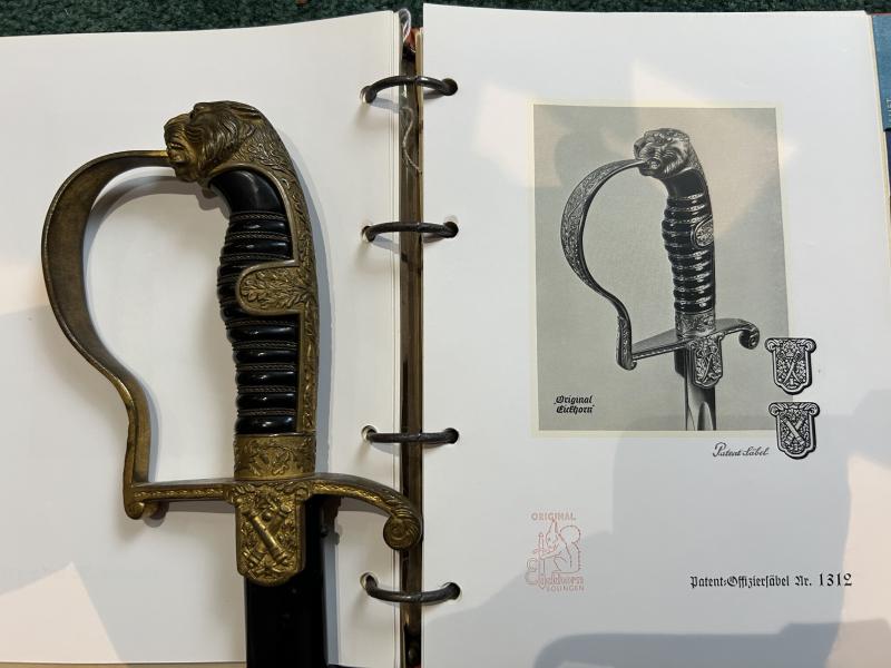 EARLY THIRD REICH ARTILLERY OFFICERS LIONS HEAD SWORD BY EICKHORN.
